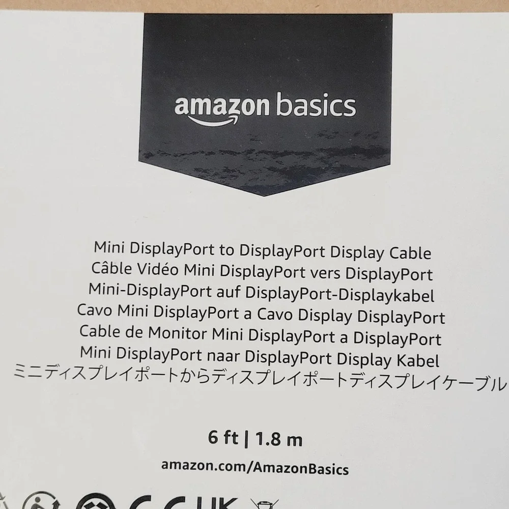 Lot of 2 Amazon Basics Mini DisplayPort to DisplayPort Cable 6ft Black